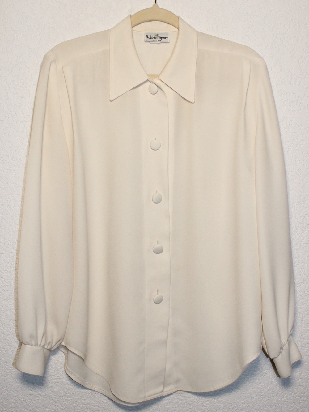 Vintage Robbie Sport Ivory Blouse | Balloon Sleeves Statement Buttons
